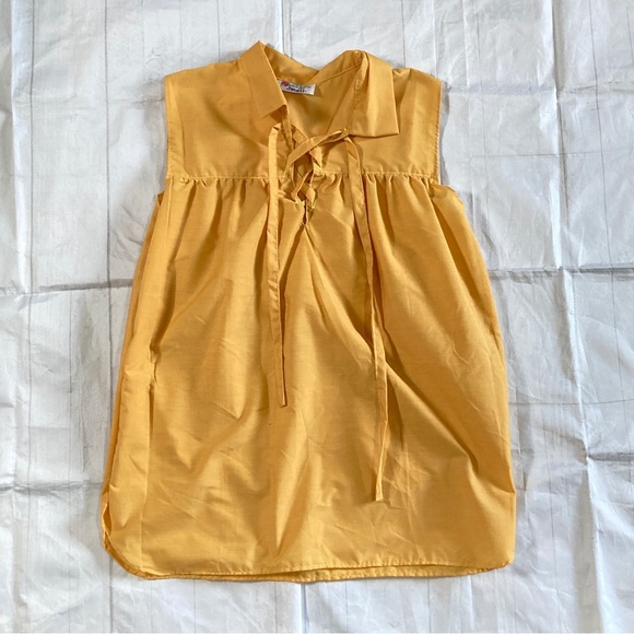 Yellow Handmade Women's Sleeveless Renaissance Tunic V Neck Tie Up Loose Fit - Picture 2 of 13